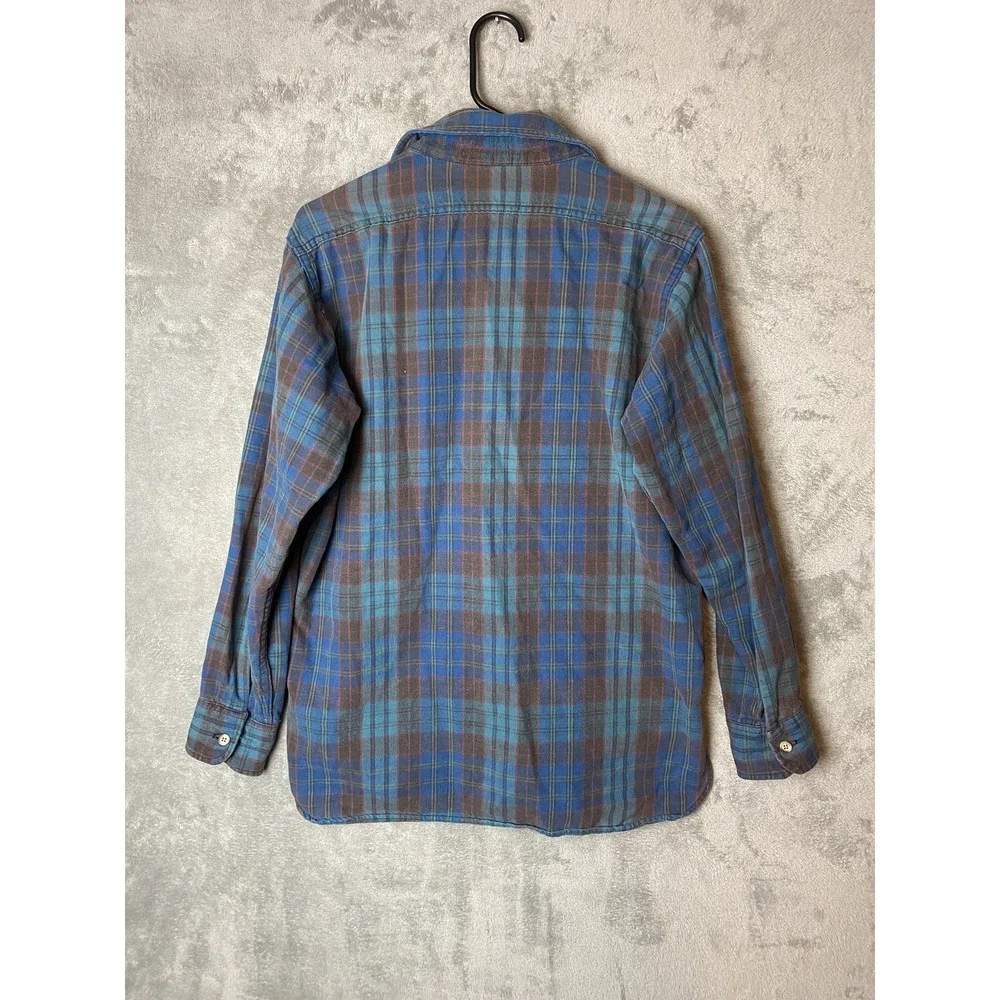 Woolrich Mens M Plaid Flannel Shirt Blue Grey Button-Up